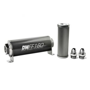DeatschWerks (Stainless Steel 8AN 10 Micron Universal Inline Fuel Filter Housing Kit) (160mm) 8-03-160-010K-8