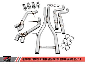 AWE Track Edition Cat-back Exhaust - Non-Resonated/Chrome Silver Tips (Camaro SS / ZL1 Gen6) (Quad Outlet)