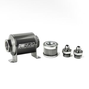DeatschWerks (Stainless Steel 6AN 5 Micron Universal Inline Fuel Filter Housing Kit) (70mm) 8-03-070-005K-6