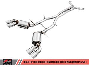AWE Touring Edition Cat-back Exhaust - Resonated - Chrome Silver Tips (Camaro SS / ZL1) (Quad Outlet)