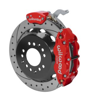 Wilwood Forged Narrow Superlite 4R-MC4 Big Brake Rear Parking Brake Kits 140-14883-DR (12.88" Cross Drilled/ Slotted Rotors/ Red Calipers)
