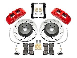 Wilwood SX6R Dynamic Front Big Brake Kit with 14-Inch Drilled and Slotted Rotors; Red Calipers (15-22 Mustang)