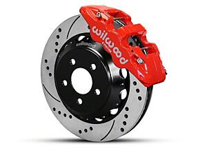 Wilwood AERO6 Front Big Brake Kit with 14-Inch Drilled and Slotted Rotors; Red Calipers (15-22 Mustang)