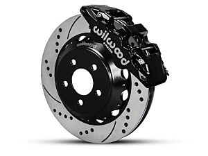 Wilwood AERO6 Front Big Brake Kit with 14-Inch Drilled and Slotted Rotors; Black Calipers (15-22 Mustang)