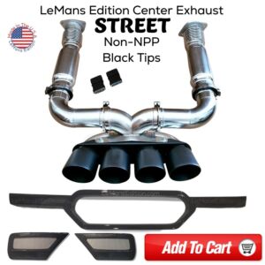 LeMans Edition Center STREET Exhaust | BLACK Tips | Non-NPP | Fits ALL C8 Stingrays years 2020 to 2023