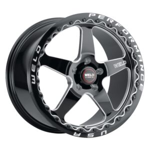 WELD Ventura Beadlock Drag Gloss Black Wheel Pair with Milled Spokes (18x12 | 5x120 BC | +52 Offset | 8.55 Backspacing - C8 Corvette)