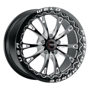 WELD Belmont Beadlock Drag Gloss Black Wheel Pair with Milled Spokes (18x12 | 5x120 BC | +52 Offset | 8.55 Backspacing - C8 Corvette)