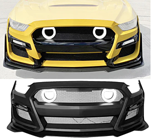 iKon Motorsports Style Front Bumper Cover Lip LED Grille (15-17 Mustang GT500)