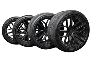 Steeda Trident Satin Black Staggered Wheel & Tire Package 20x10/11 (Mustang 05-22)