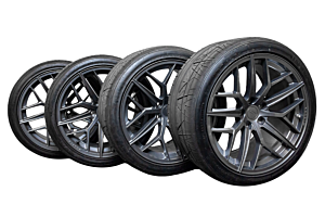 Steeda Trident Gloss Titanium Street Staggered Wheel & Tire Package 19x10/11 (Mustang 05-22)
