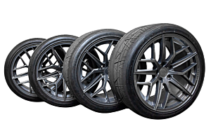 Steeda Trident Gloss Titanium Staggered Wheel & Tire Package - 20x10/11 (Mustang 05-22)